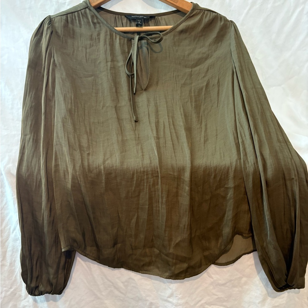 Banana Republic Khaki Tie-Neck Blouse